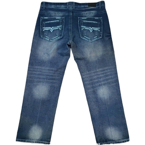 GS115 Brand Men's Blue Jeans Original Brand Size 46×32 Embroydered, Distressed. - Picture 11 of 13